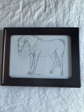 Framed Horse Sketch in Dark Wood Frame